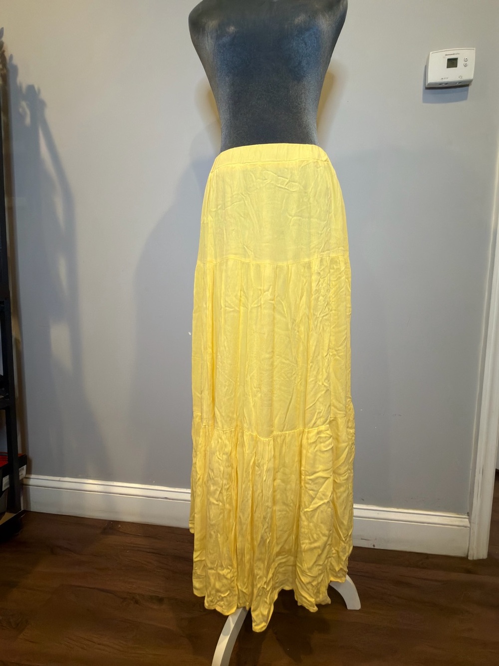 stradivarius Pale Yellow Tiered Maxi Skirt